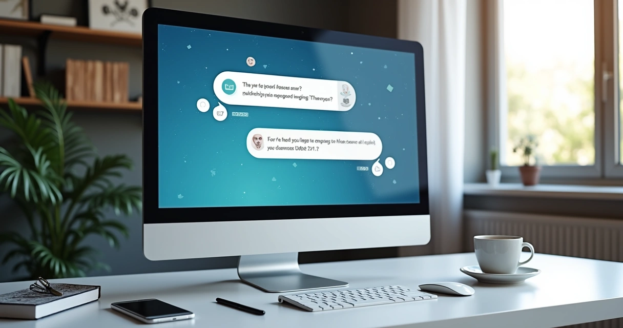 Tela de computador mostrando chatbot imobiliário integrado ao CRM com atendimento digital 24 horas